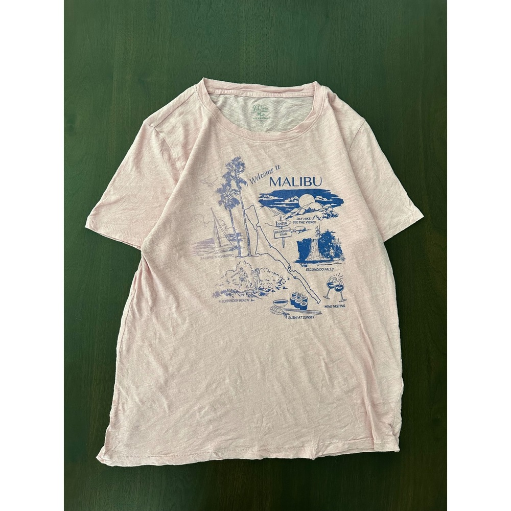J. Crew Malibu California Graphic T-Shirt Pink Slub Knit Short Sleeve Small
